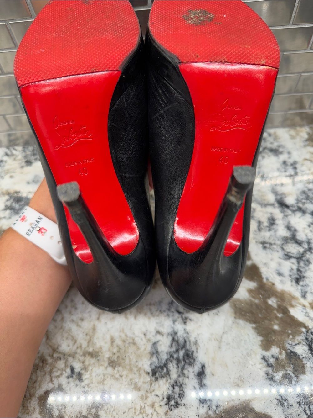 Christian Louboutin Black Leather Stiletto Pumps with Red Soles